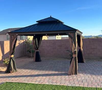 Produktbild von PURPLE LEAF Hardtop Pavillon 3.65x3.65m wasserdicht winterfest und stabil für den Garten,Bronze,mit Beleuchtung