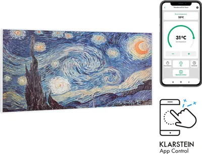Produktbild von Klarstein Infrarotheizung mit Thermostat, 700W Elektroheizung, Smart Home Bild-Infrarotheizung zur Wandmontage, IR mit IoT/WiFi App-Control, Feuchtraum Flach-Heizkörper, CO2-Freie Wand Heizung