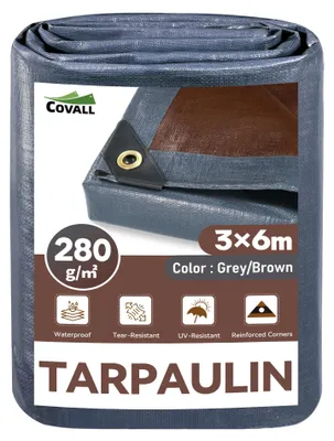 Obrázok produktu pre Odolná, vodeodolná plachta, 3 x 6 metrov, 280 g/m², odolná proti trhlinám a UV žiareniu