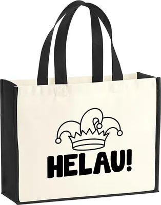 Produktbild von Huuraa Jutetasche Helau Narrenkappe 21 Liter Black Jute und Baumwolle Einkaufstasche Geschenkidee