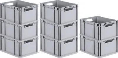 Produktbild von SuperSparSet 8x Eurobox NextGen Economy | Griffe offen |HxBxT 22x30x40cm | 20 Liter | Eurobehälter, Transportbox, Transportbehälter, Stapelbehälter