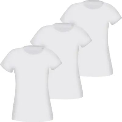 Productafbeelding van 3 damest-shirts, ronde hals, katoen, wit