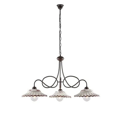 Image de Lustre Bistrot Fer Noir,Reproduction Rouille, Diffuseurs Céramique D.30, Blanc Et Marron, 3 Lumières, Déco Rustique