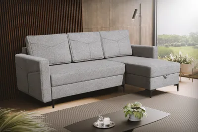 Image de VENASI KAIRO Canapé d'angle universel avec fonction de couchage et deux caissons de lit GRIS Canapé-lit d'angle Canapé