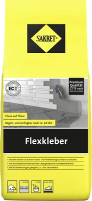 Produktbild von SAKRET Flexkleber Fliesenkleber zementgebunden grau 5 kg frostbeständig für Feinsteinzeug und Fliese auf Fliese