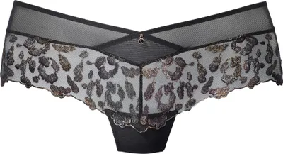 Produktbild von JETTE Panty aus Stickereispitze mit Glitzer-Effekten schwarz-kupferfarben Größe 40/42