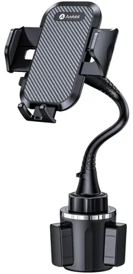 Image de Support pour téléphone de voiture, porte-gobelet avec col de cygne, mains libres, réglable, pour iPhone, Samsung, noir