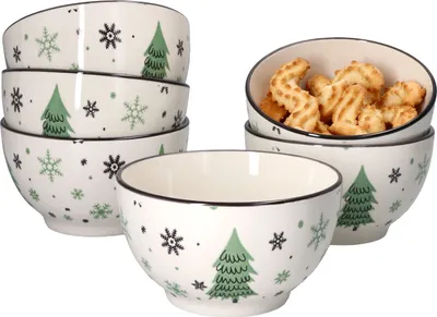 Produktbild von 6er Set Weihnachtsbaum Gebäckschälchen 14cm Dessert Müsli-Schale Weihnachten