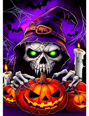 Productafbeelding van Diamant schilderen set met Halloween doodskop 30x40 cm