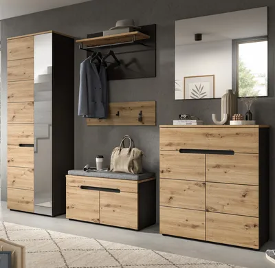 Produktbild von Garderoben-Set "Cooper" Artisan Eiche und grau Garderobe 6-teilig mit Soft-Close