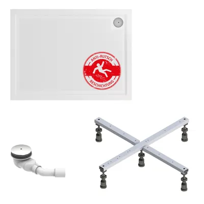 Produktbild von Schulte Duschwanne Adria 100x90 cm, inkl. Antirutsch-Beschichtung, Sanitäracryl Weiß, Set mit Fußgestell + Ablauf