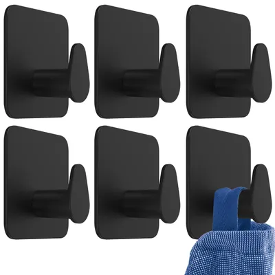 Image de Crochets adhésifs sans perçage, OV Design – Crochets adhésifs noirs avec pastilles adhésives – Lot de 6