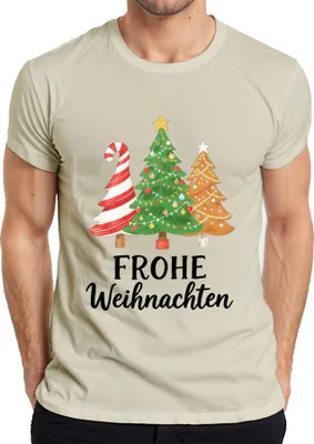 Produktbild von FROHE Weihnachten Weihnachtsbaum Tannenbaum Zuckerstange Lebkuche Herren T-Shirt, Natur, M