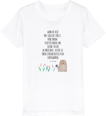 Produktbild von Mr. & Mrs. Panda Kleinkinder T-Shirt Otter Stein 7-8 Jahre (122/128) - Weiß - Geschenk, Seeotter, Witzige Fakten, Bio Kinder, Teenager, Fun Facts, Öko, Kurzarm, Pflanzen