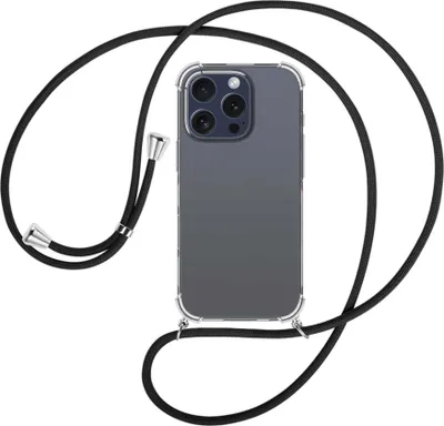 Produktbild von Handykette Backcover-Schutzhülle mit Band (Metall silberfarben) für iPhone 16 Pro - schwarz