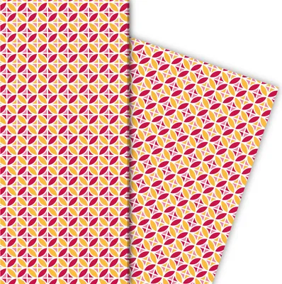 Produktbild von Grafisches Sommer Geschenkpapier mit Blumen, rot gelb - G7273, 32 x 48cm