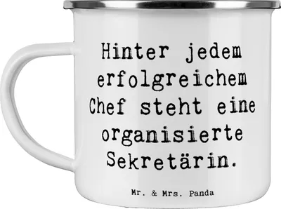 Produktbild von Mr. & Mrs. Panda Pott Spruch Sekretärin Erfolg - Weiß - Geschenk, Berufspassion, Organisation, kreative Geschenke, becher emaille, Berufsprodukte, Teetasse, Beruf, Haferl