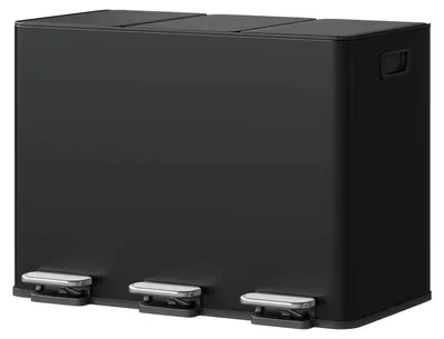 Imagen del producto de Contenedor de residuos para la cocina - Contenedor de reciclaje - 45 litros - Acero inoxidable - 3 compartimentos - Tapa con pedal de cierre suave - Cubetas interiores extraíbles