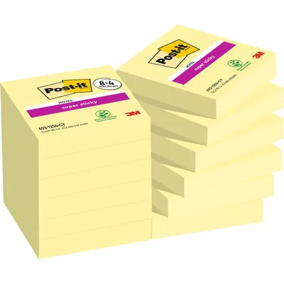Zdjęcie produktu dla Post-it® 7100290178 8 + 4 GRATIS: Post-it® Super Sticky Notes Haftnotizen extrastark gelb 8 Blöcke + GRATIS 4 Blöcke