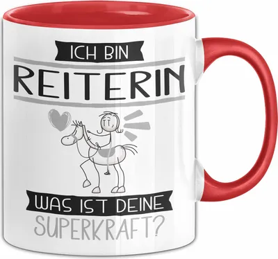 Produktbild von Reiterin Geschenk Tasse Ich Bin Reiterin Was Ist Deine Superkraft Geschenkidee Lustig Geburtstag Weihnachten (Rot)