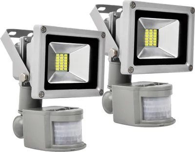 Produktbild von Greenmigo 2x 20W SMD Fluter mit Bewegungsmelder Strahler Kaltweiß Silbergrau Aluminium Gehäuse IP65 Wasserdicht LED Lampe Wandleuchter Flulicht Flutbeleuchtung LED Gartenlampe Außenstahler