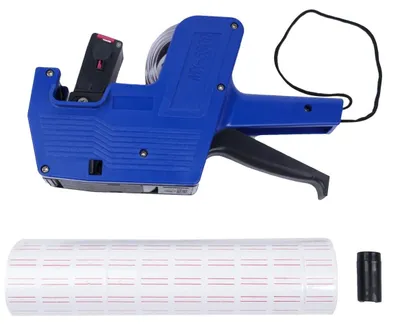 Produktbild von Preisetikettiergerät mit 10 Rollen Etiketten - 2 Tintenpatronen - 8-stelliges Preisetikett - Etikettformat 21x12mm - Einzelreihig - Preisetikettierpistole - Etikettiergerät