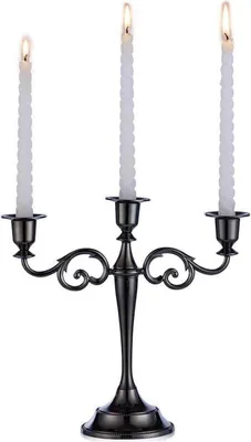 Zdjęcie produktu dla Sziqiqi Aluminiowy Świecznik Czarny błyszczący 3-ramienny 11x27cm - Dekoracja domu na stół weselny