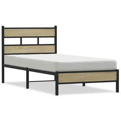 A single bed frame with a mattress, shown from a side angle against a white background.