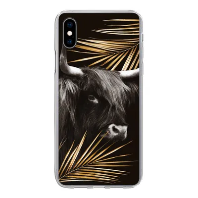 Produktbild von MuchoWow® Handyhülle Schutzhülle Hülle für iPhone Xs Schottischer Highlander - Blätter - Gold Silikon Softcase Handy Hülle - Handytasche