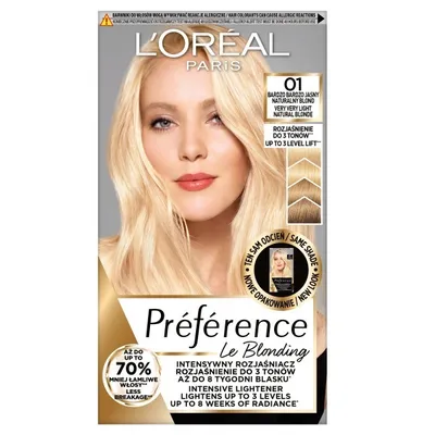 Zdjęcie produktu dla L'Oreal Paris Preference Le Blonding Farba do włosów 01 Bardzo Jasny Naturalny Blond