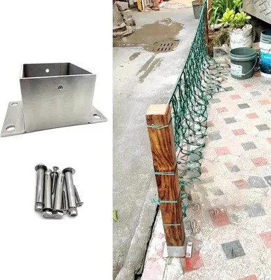 Productafbeelding van Paalanker Set - Heksteun Betonvoet - Tuinhek Plaatsen - Roestvrij Staal 304 - 30x30mm - Zilver