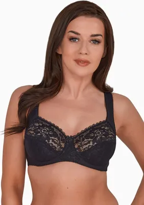 Produktbild von GAIA Damen Büstenhalter Arabela – Soft BH ohne Bügel aus Spitze – Vollschalen BH mit Baumwollfutter – Breite Träger – Seitliches Stützpanel – Hoher Komfort & Halt - Schwarz G90
