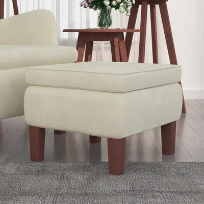 Produktbild von Cremefarbener Samthocker mit Holzbeinen für Sofa und Fußablage