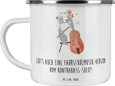 Produktbild von Mr. & Mrs. Panda Teetasse Kontrabass Solo - Weiß - Geschenk, becher emaille, Sinfonieorchester, Tasse, Instrument, Musik, Pott, Jazzbands, Musiker, Humor, Musikliebhaber
