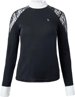 Produktbild von Horze Sylvie Damen Langarm-Turniershirt mit Spitze, Blau, 36