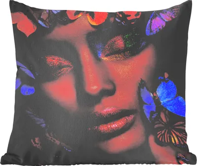 Produktbild von MuchoWow® Zierkissen Sofakissen Wohnzimmer Dekokissen 45x45 cm Frau - Lidschatten - Schmetterlinge - Schlafpolster - Polster für das Sofa