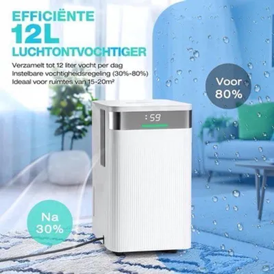 Image de Déshumidificateur - Capacité de 12 litres par jour - Silencieux et économe en énergie, avec écran LED - Absorbe l'humidité