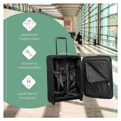 Produktbild von Handgepäck Trolley klein, Jetpack, Weichschale, 55x40x20 cm, Ultraleicht 1,7 kg, mit 2 Rollen & Zahlenschloss – Koffer passend für Condor, Ryanair, easyJet