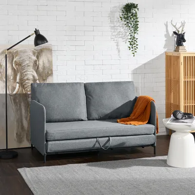 Produktbild von Schlafsofa ’Soini’ mit Liegefunktion 2-Sitzer gepolstert mit Kissen 78 x 125 x 67 cm Dunkelgrau