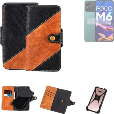 Produktbild von K-S-Trade Handyhülle Schutzhülle Bookstyle Case Wallet-Case kompatibel mit POCO M6 Pro 5G Handy Cover Bumper Klapphülle schwarz hellbraun 1x