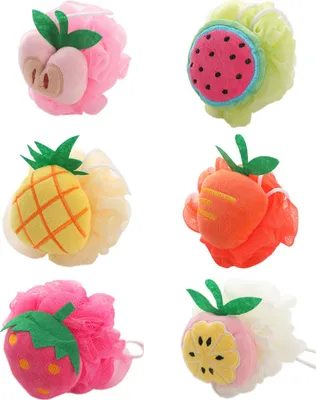 Produktbild von 6 Stück niedliche Frucht-Duschschwämme, Netzschwämme, Duschschwämme, Duschschwämme für Kinder und Erwachsene