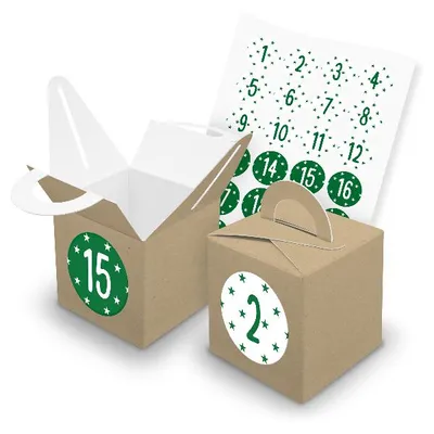 Produktbild von itenga SET V43 Adventskalender Würfelbox mit Griff Braun + Zahlensticker Z38