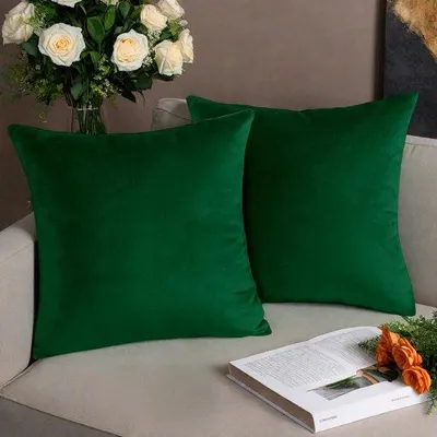 Produktbild von Ibenzoa® 2er-Set Samt-Kissenbezüge – dunkelgrün, atmungsaktiv mit verdecktem Reißverschluss, weiche Sofakissenhüllen für Wohnzimmer und Schlafzimmer