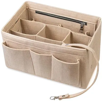 Zdjęcie produktu dla Organizer do torebki, wiele przegródek, 30 x 16 x 17 cm, beżowy, filc