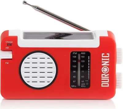 Duronic Hybrid Radio AM/FM - Aufladbar mit Solar, Kurbel und USB - 300mAh Akku - Bis zu 7h Musik mit voller Ladung - Mit Kopfhöreranschluss - Notfallradio - Kompaktradio für Camping und Outdoor