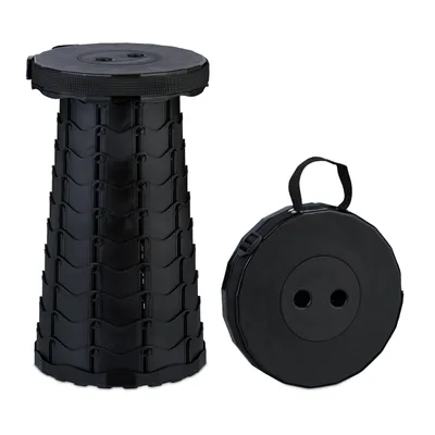 Produktbild von Relaxdays Teleskophocker, faltbar, Tragegurt, Outdoor, höhenverstellbarer Campinghocker, HBT 44,5 x 25 x 25 cm, schwarz