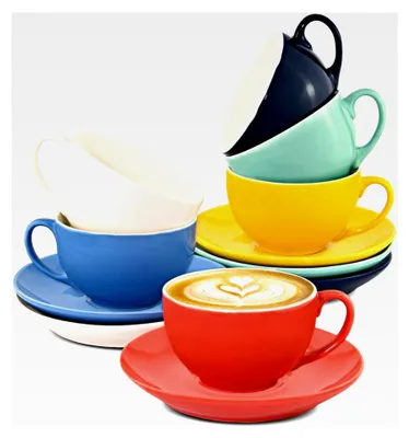 Produktbild von 6er Set Cappuccino Tassen mit Untertassen - Keramik Bunt - Geschenkverpackung - Hält lange warm - 180 ml