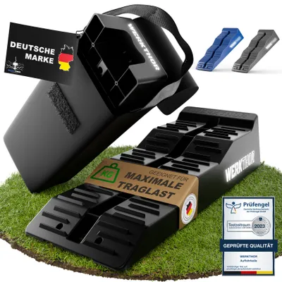 Produktbild von WERKTHOR Auffahrkeile inkl. Tasche - [2er Set] Auffahrkeile für Wohnmobil, Wohnwagen & Anhänger - Nivellieren für jeden Untergrund <5t