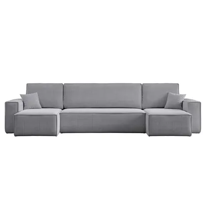 Produktbild von Wohnlandschaft U-Form Grau COMO Cord mit Bett Sofa Schlafsofa Ottomane