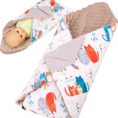 Obrázok produktu pre Becik pre bábiky, kornútok pre bábiku do 43 cm. BOBO minky/bavlnená - Mačiatka